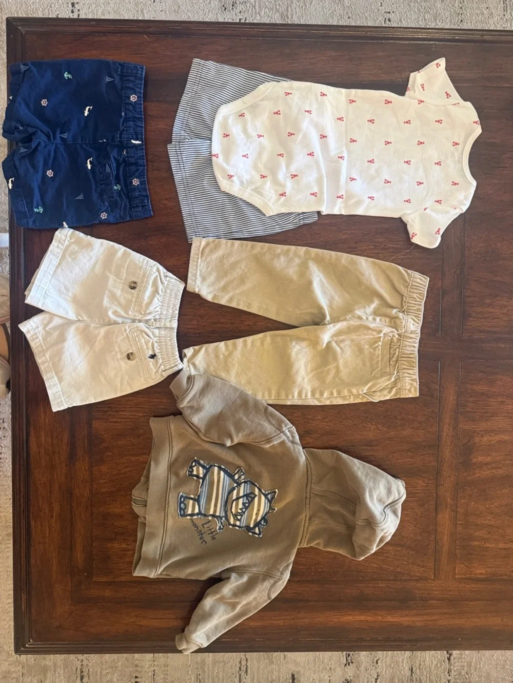 Toddler Mixed Outfit Bundle with Navy Shorts and Khaki Pants, Size 12M